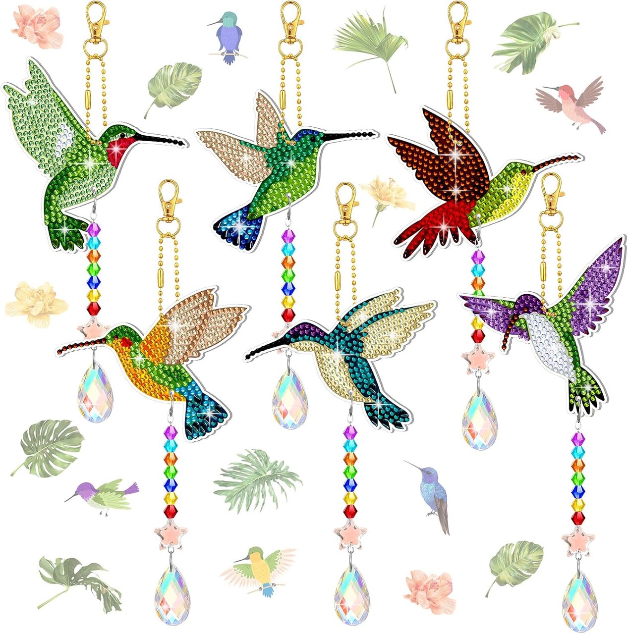6 Pcs Hummingbird Diamond Art Wind Chimes – Double-Sided 5D DIY Rhinestone Summer Suncatchers for Adults, Crystal Pendant Home & Garden Decor